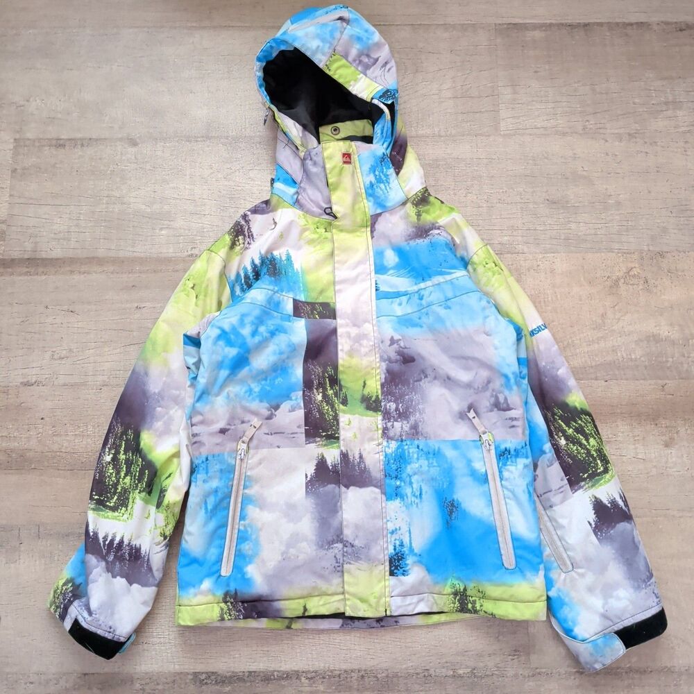 ​Quiksilver Youth Snowboard Jacket Size 12 QuikTech 5000MM Blue Green Mountain